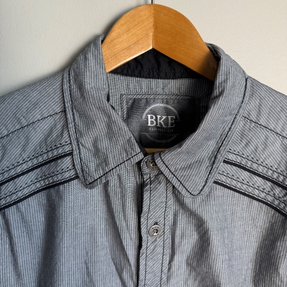 BKE Tailored Fit Men's Pinstripe‎ Long Sleeve Casual Dress Shirt Gray Size Large - Picture 5 of 13